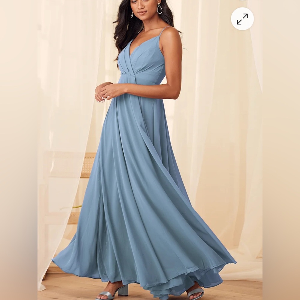 Lulus Romantic Inspiration Blue Sleeveless Faux-Wrap Maxi Dress